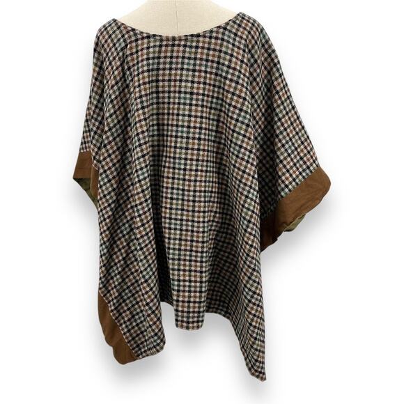 Unbranded Reversible Poncho Brown Plaid Green Canvas Equestrian Women's OS - Picture 2 of 8